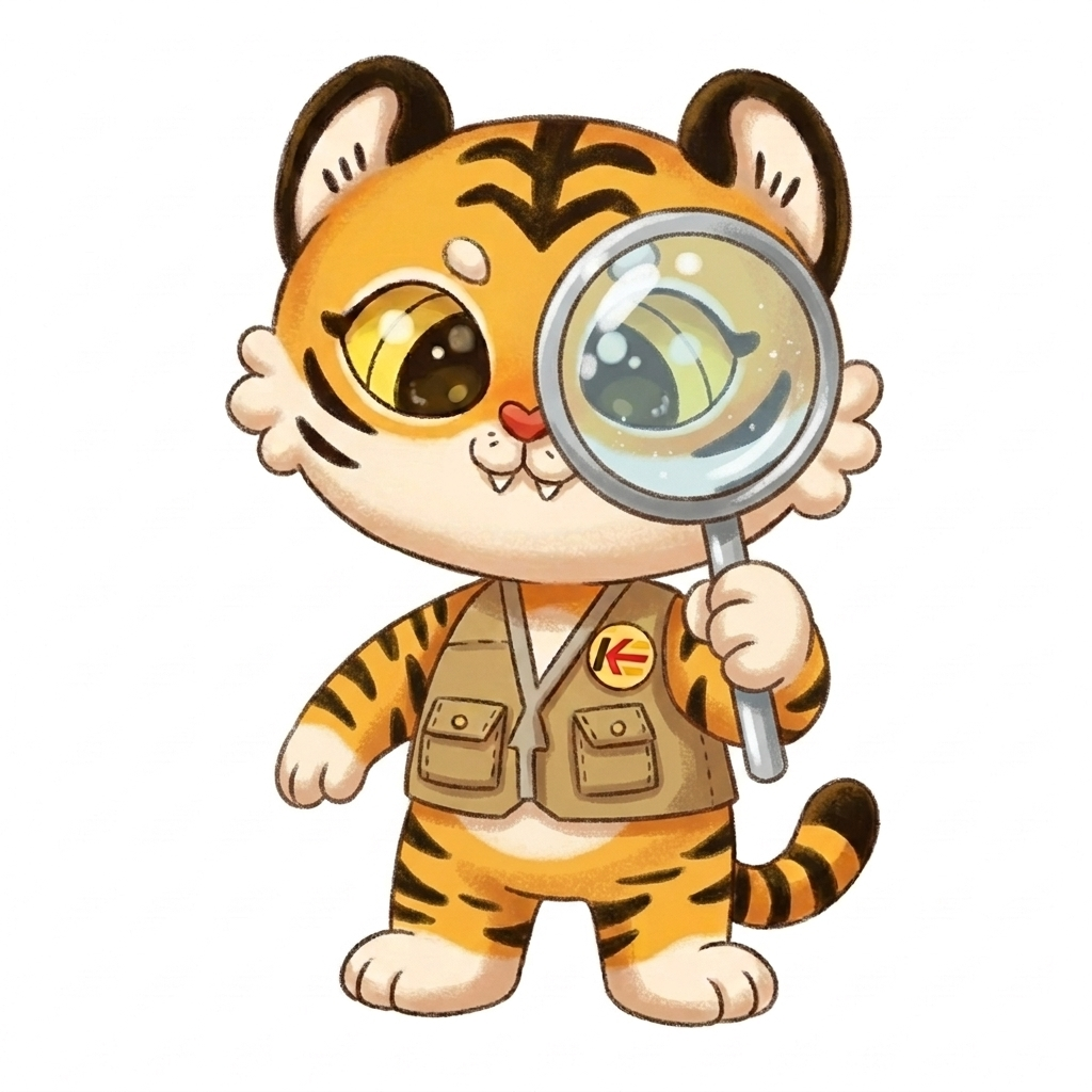 Tiko inspecting with a magnifying glass